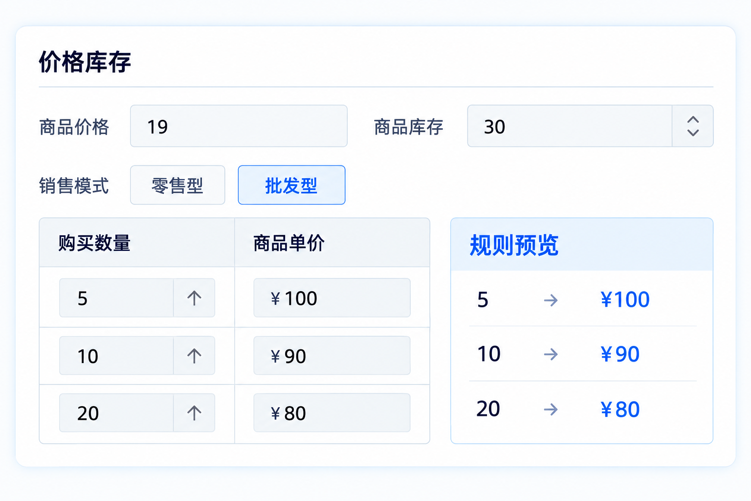 采购阶梯价格与库存配置界面