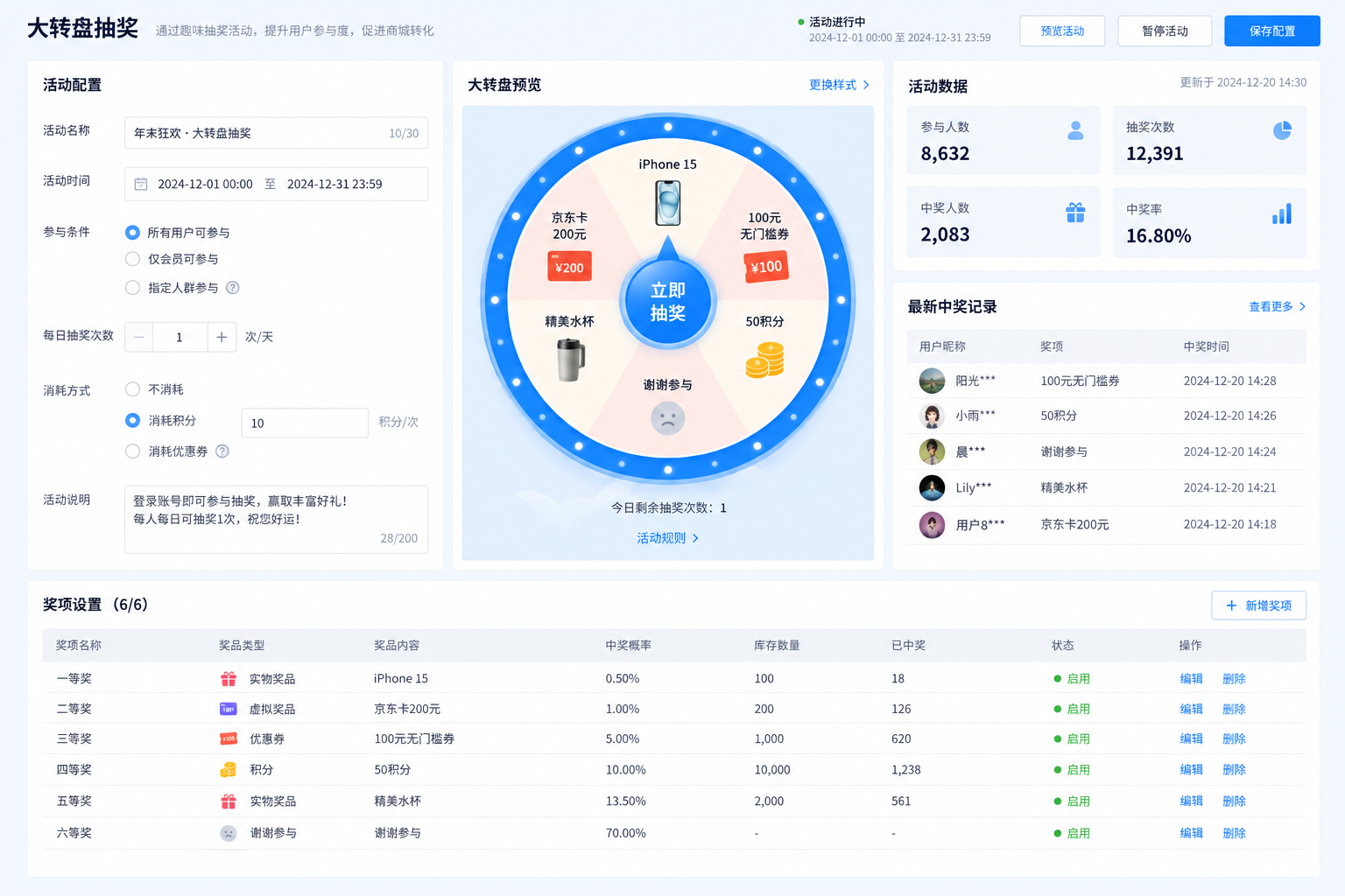 大转盘抽奖活动页面系统界面