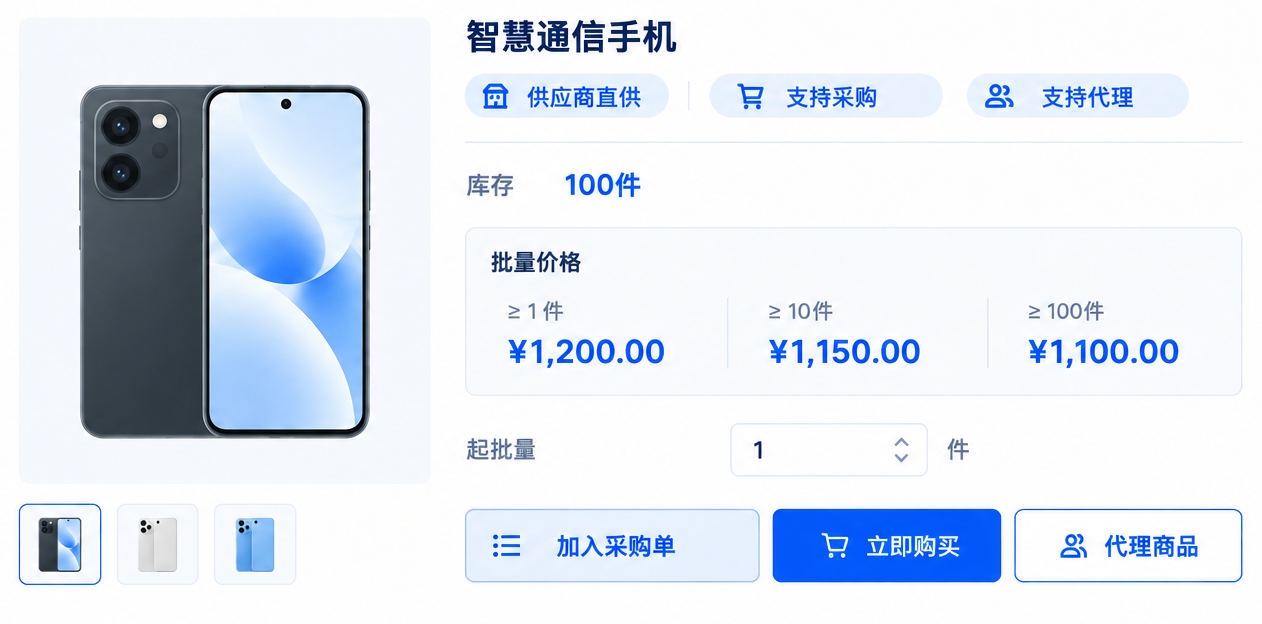 商家采购商品详情与供应商协同供销界面